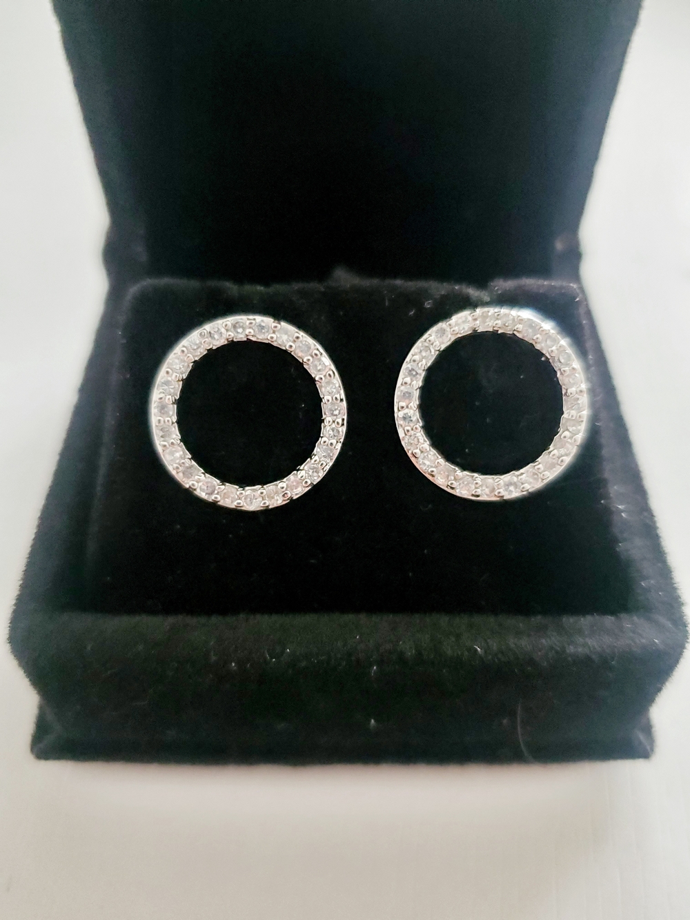 Sterling Silver CZ Open Circle of Life Stud Earrings Pavé Geometric